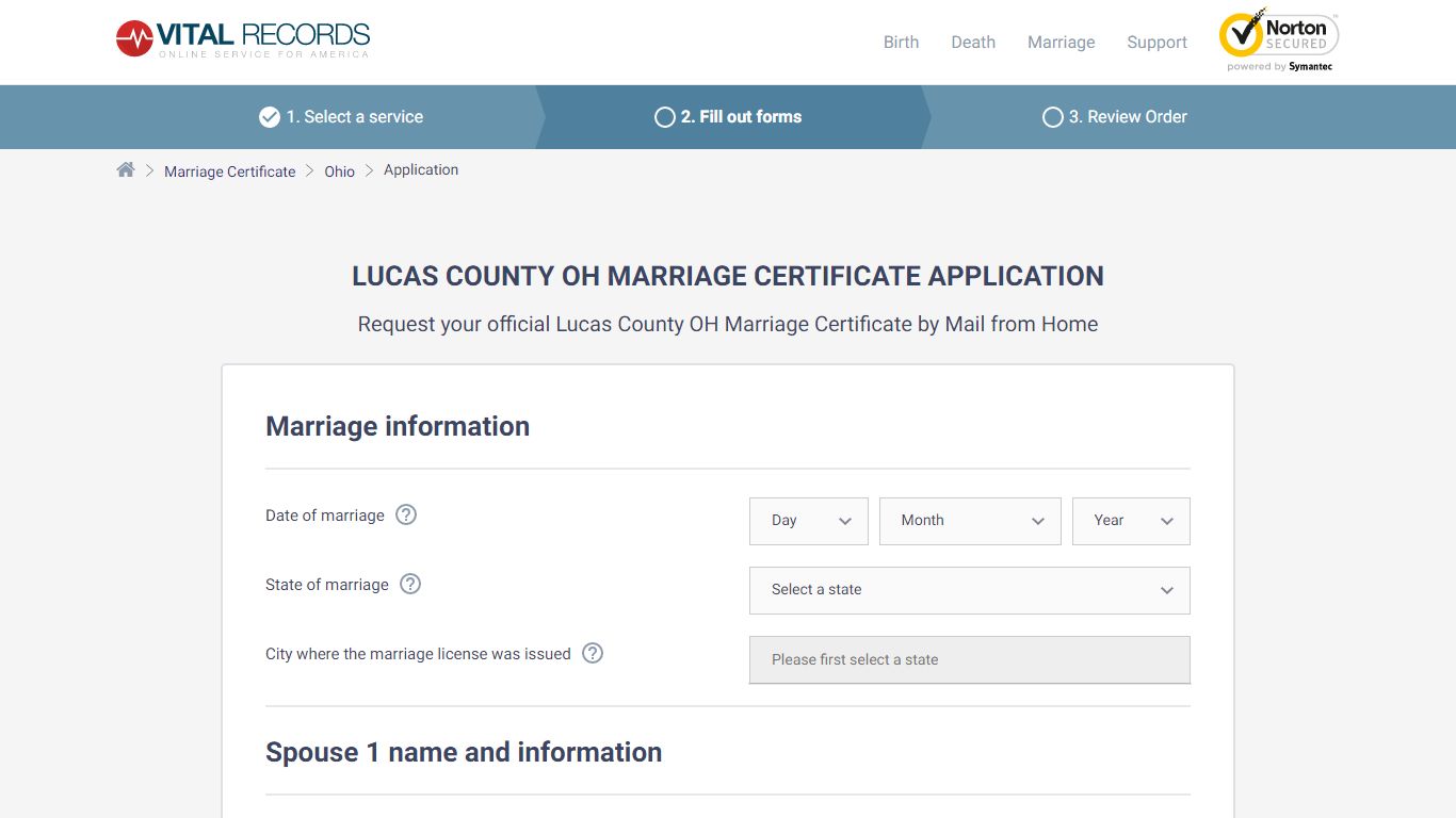 Lucas County OH Marriage Certificate Application - Vital Records Online