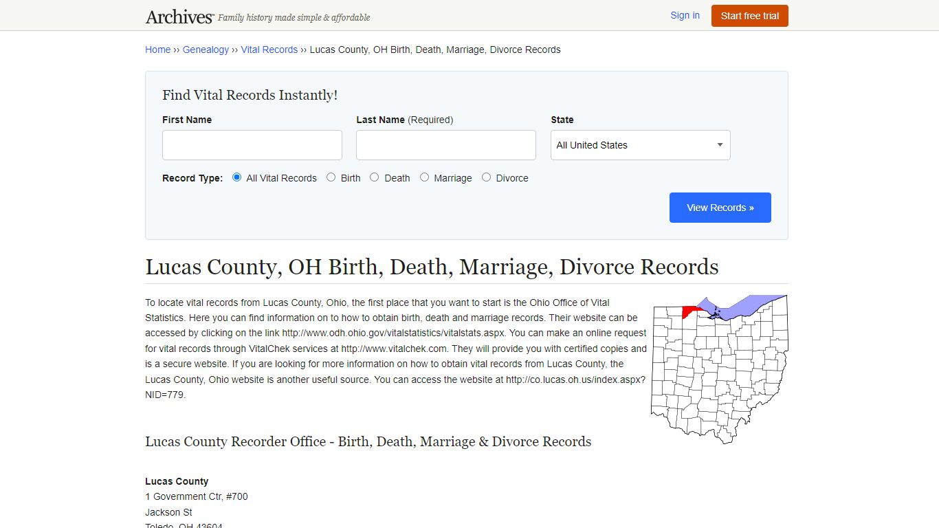 Lucas County, OH Birth, Death, Marriage, Divorce Records - Archives.com