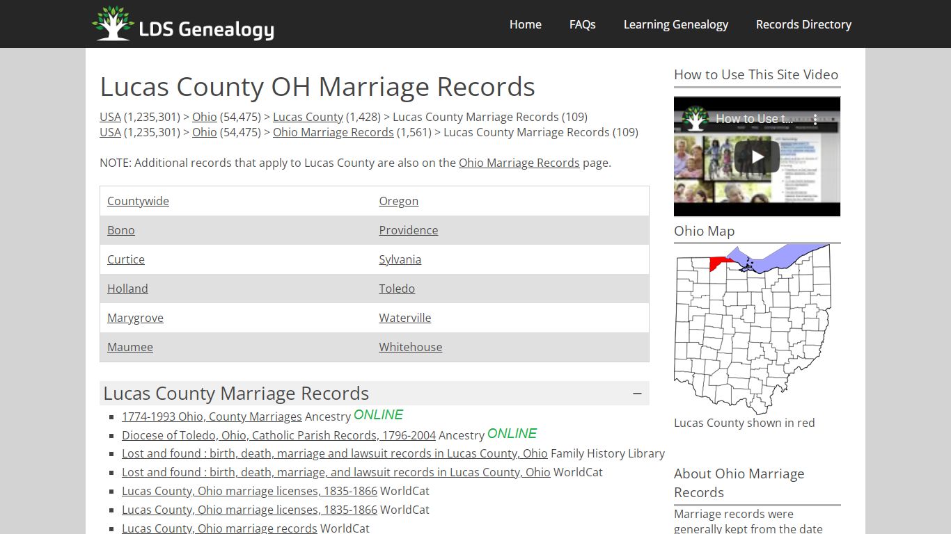 Lucas County OH Marriage Records - LDS Genealogy