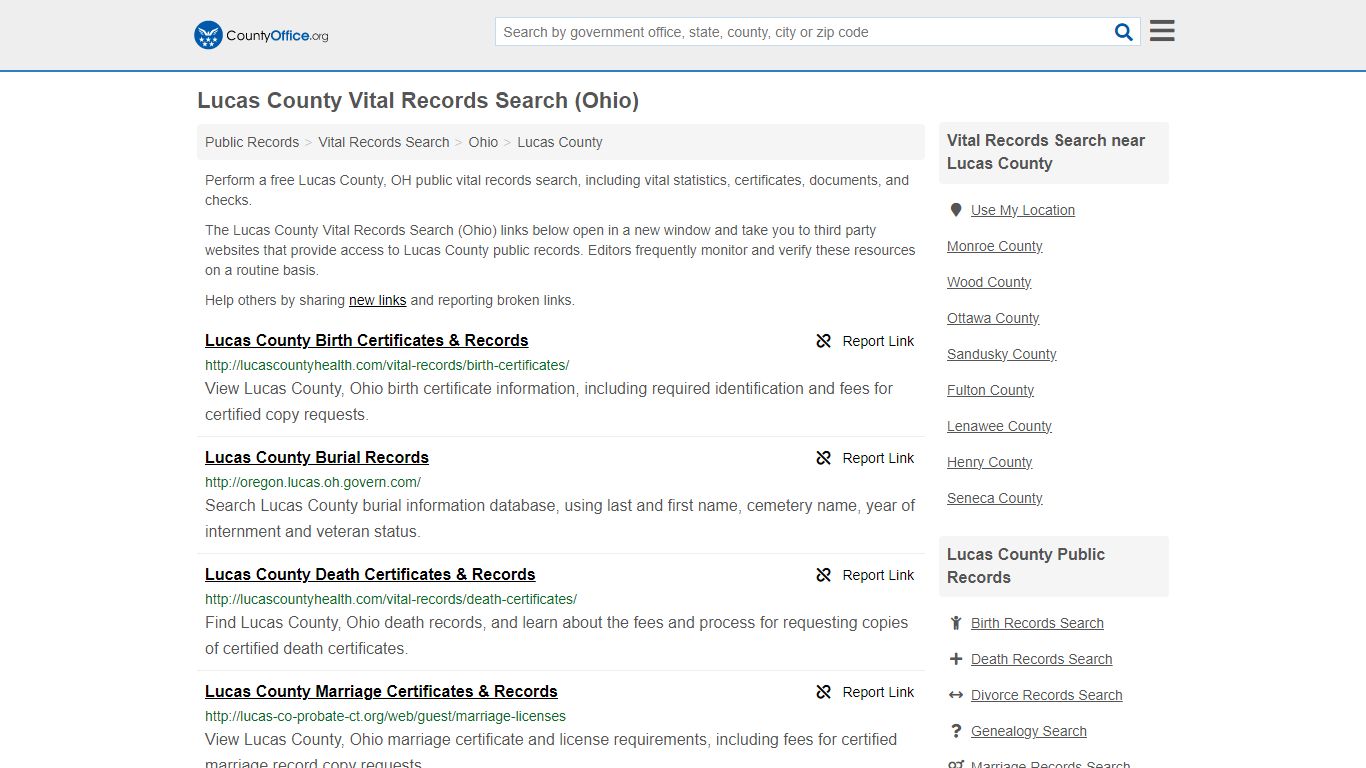 Vital Records Search - Lucas County, OH (Birth, Death, Marriage ...